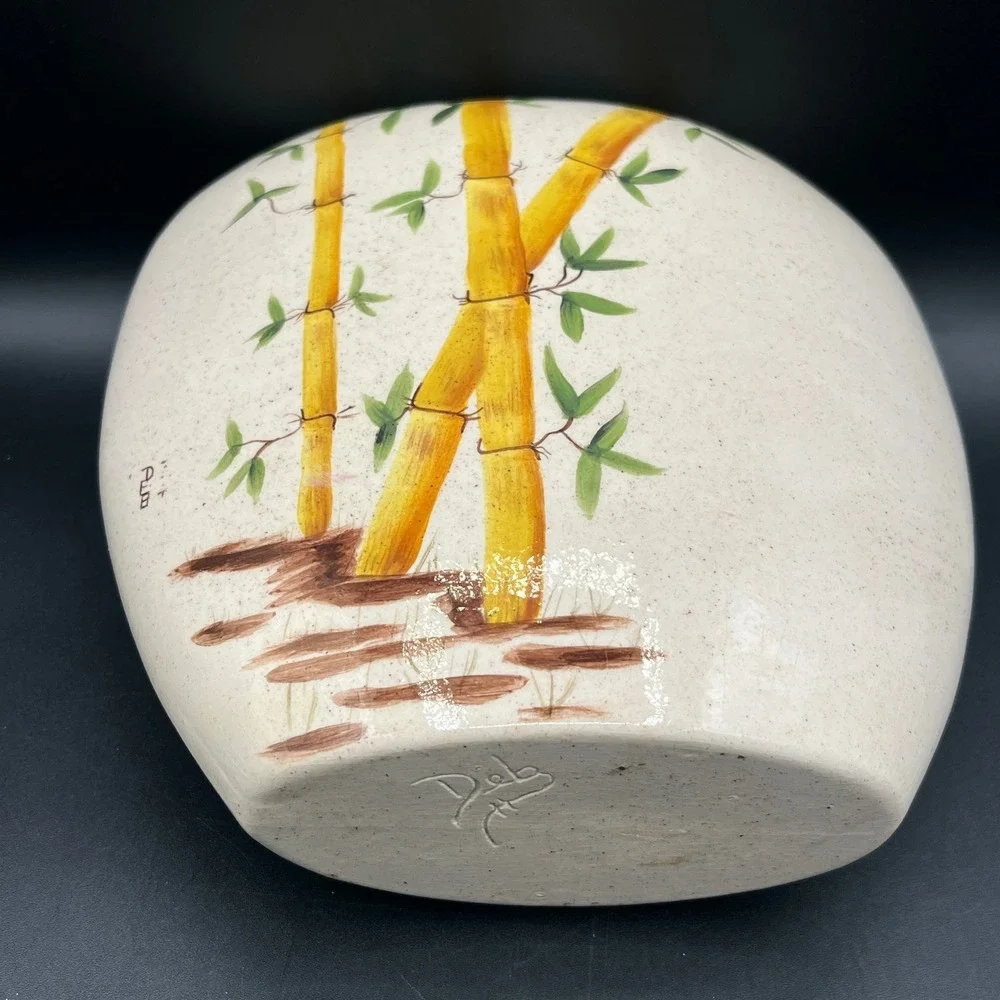 Vtg Vase Oriental Bamboo Signed 8